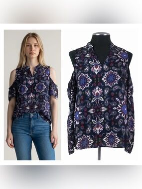 Everly - Floral Paisley Cold Shoulder Top - Medium - Anthropologie